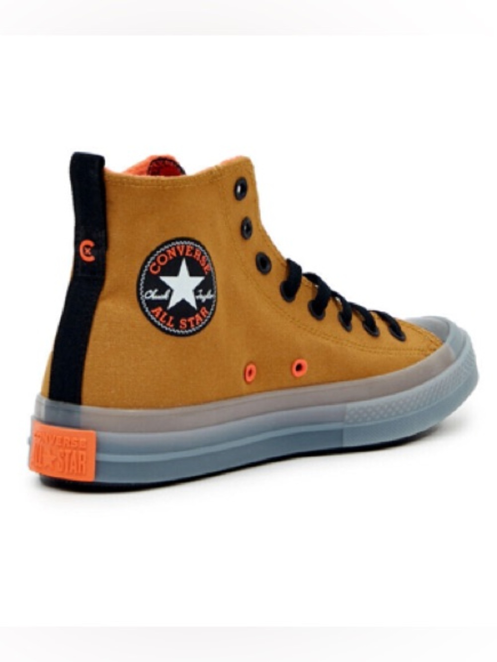 Converse High Top Sneakers in Camel Brown with Orange Accents and Fleece Lining
